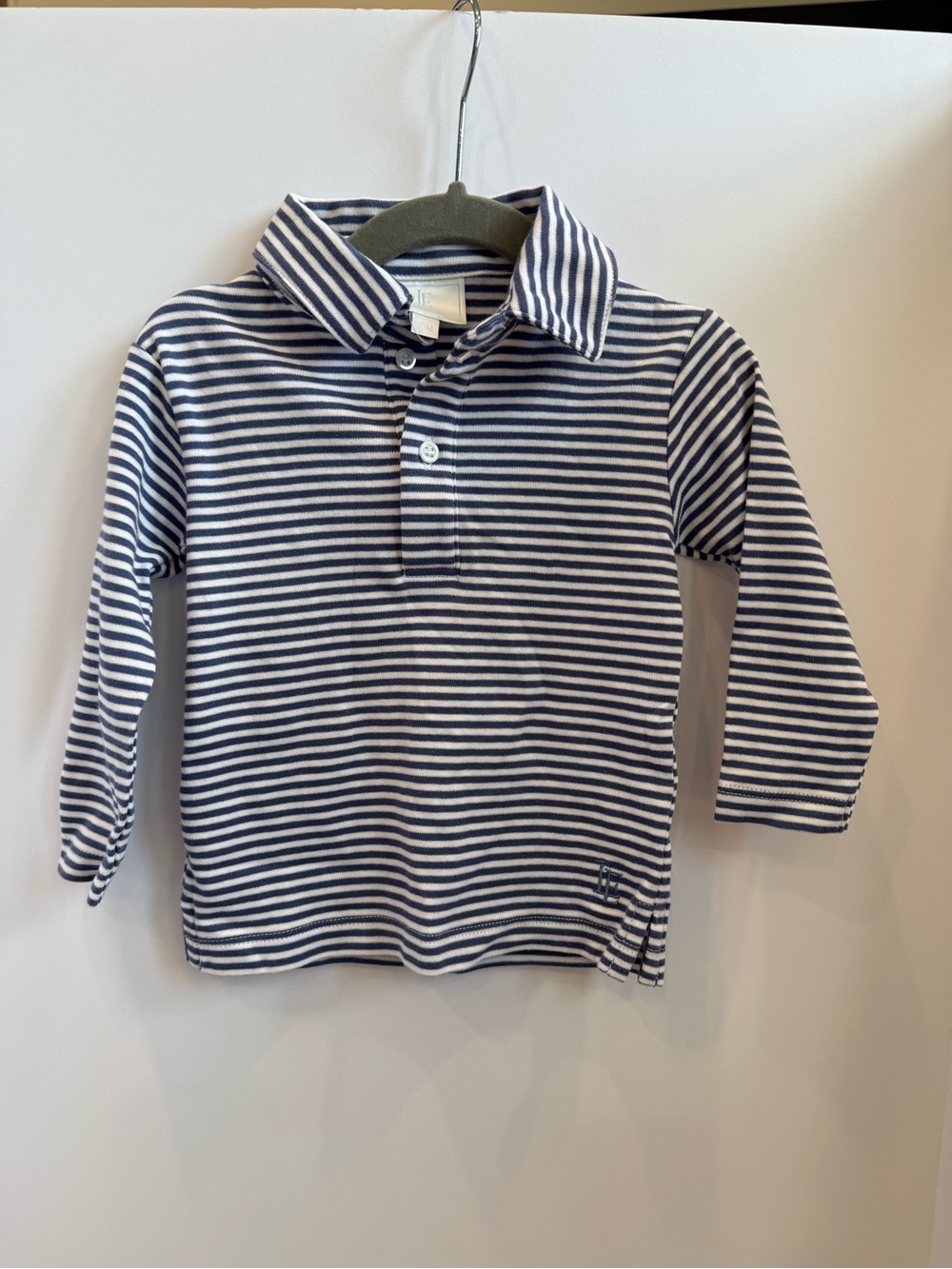 Little English Navy and White Striped Long-Sleeve Polo